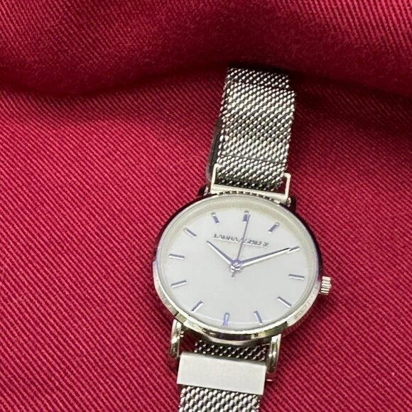 Laura Ashley Womens’ Silver-Tone Analog Watch. Mesh Band.  Fresh Battery